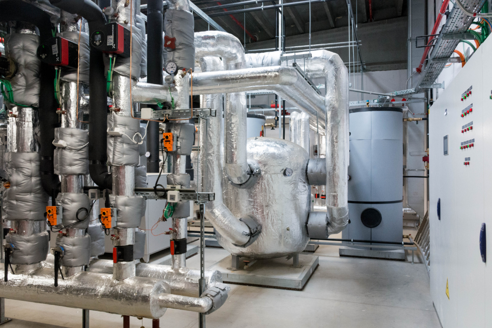 EDC, De bodemenergie wordt verdeeld naar drie onderstations doorheen het gebouw. Daar wordt er, afhankelijk van de situatie, gekozen voor koeling (via een warmtewisselaar) of verwarming (via een warmtepomp). Elk onderstation heeft ook zijn eigen regelbord