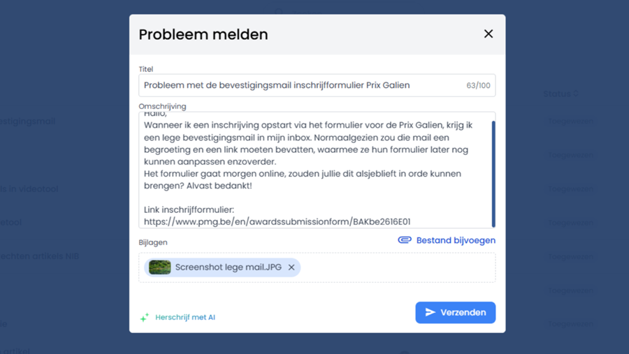 Probleem of vraag? Dien een support ticket in!